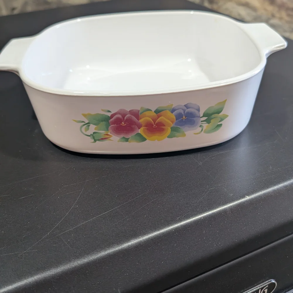 Corningware White Ceramic Baking Dishes In Summer Blush Pansy With Glass Lid - Picture 7 of 10